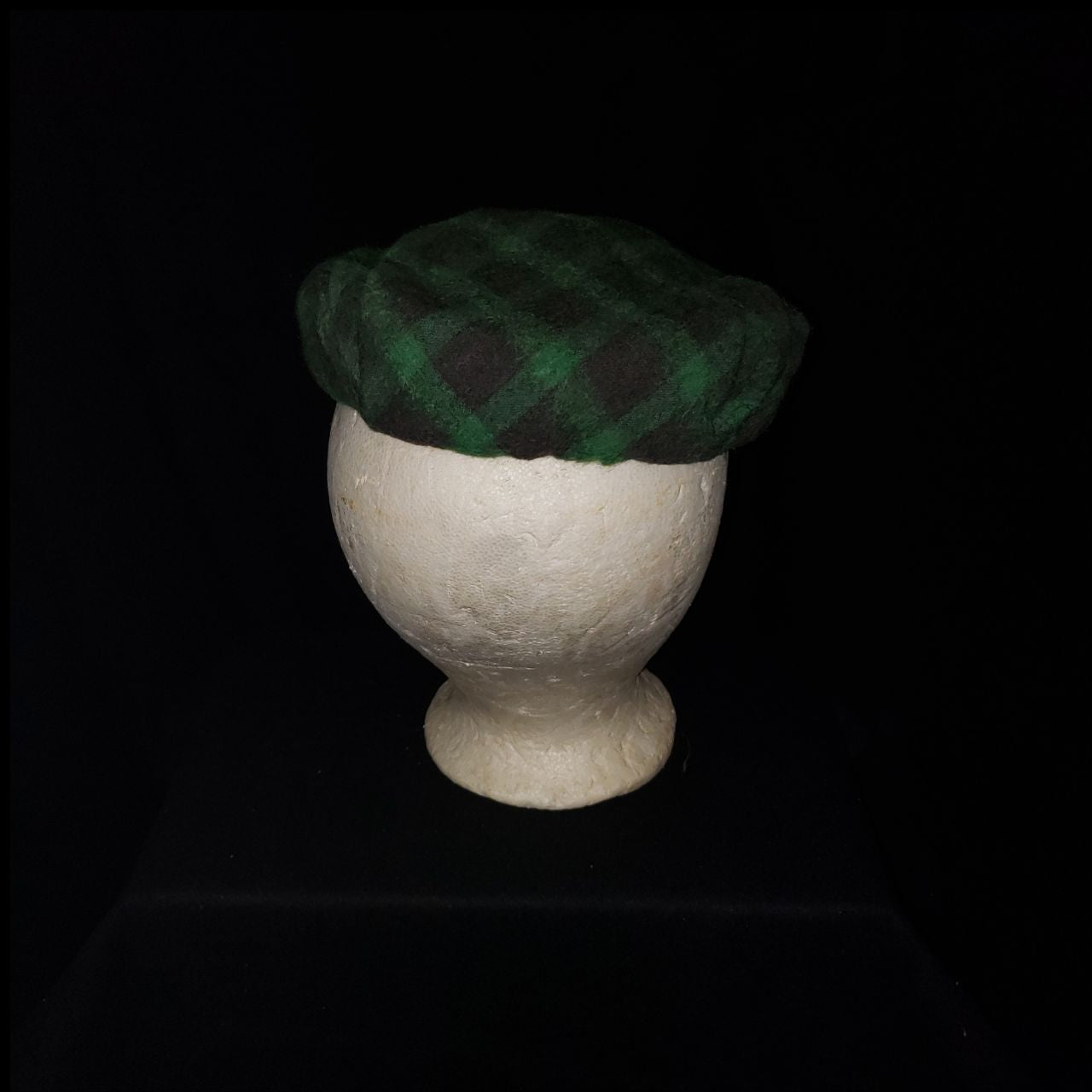 Vintage Green & Blackish Brown Plaid Tam / Beret Style Hat
