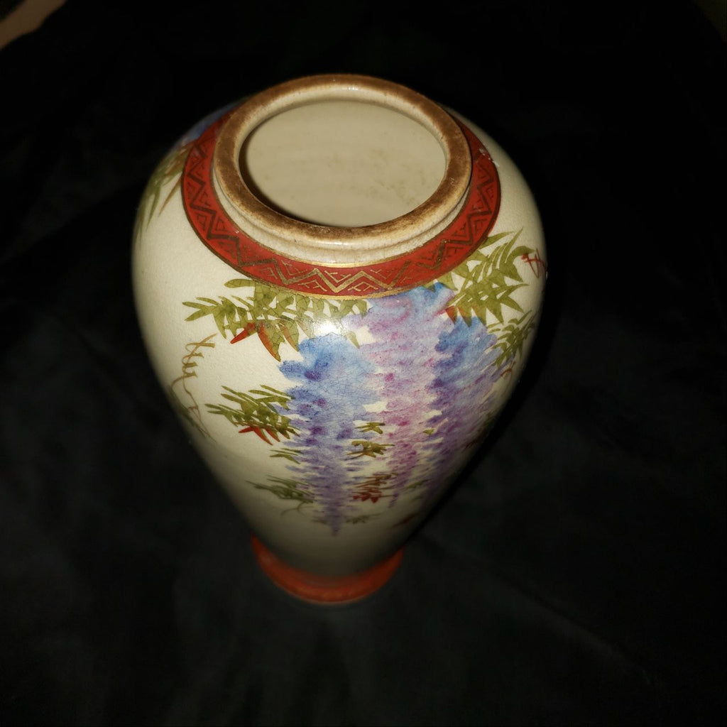 Vintage Satsuma Japanese Hand-Painted Wisteria Porcelain Vase