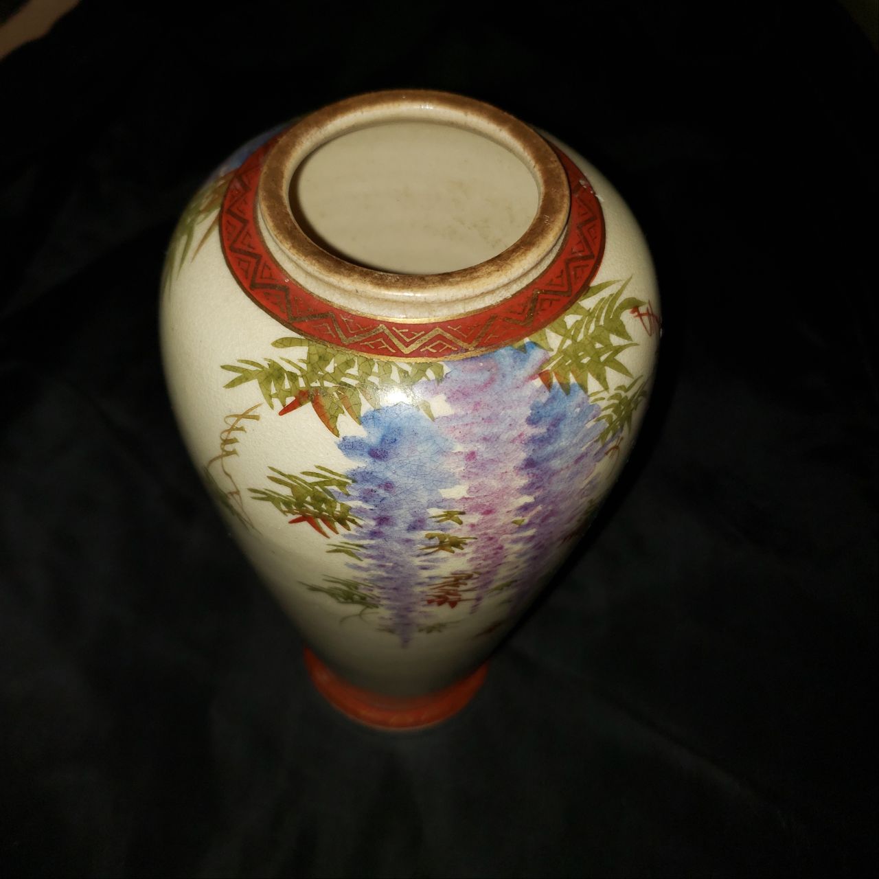 Vintage Satsuma Japanese Hand-Painted Wisteria Porcelain Vase