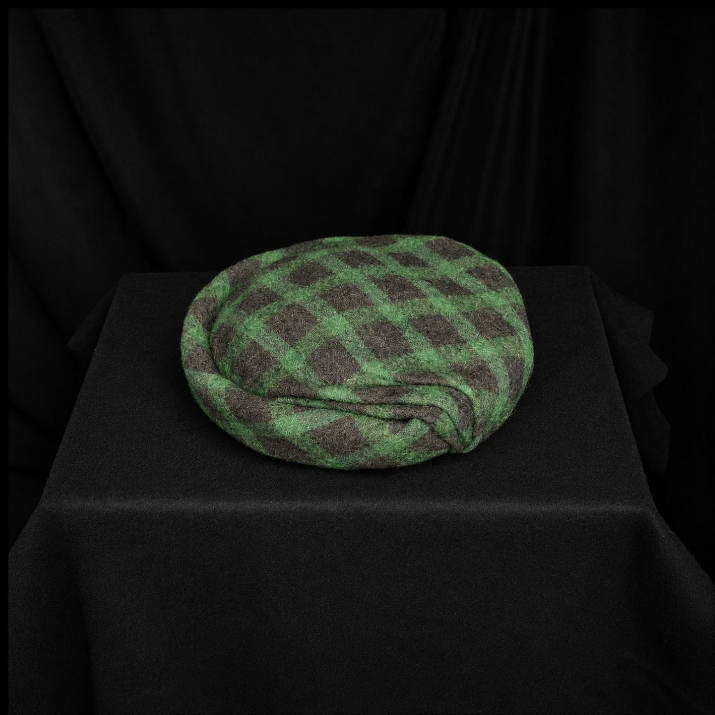 Vintage Green & Blackish Brown Plaid Tam / Beret Style Hat
