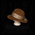 Vintage Mackins Brown Felt Wide-Brim Hat with Printed Scarf Trim