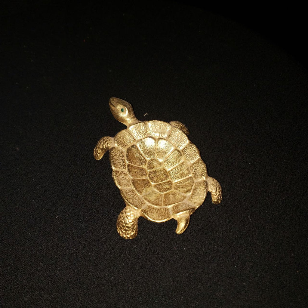 Vintage Polly Bergen Goldtone Turtle w/ Rhinestone Eyes Trinket Dish