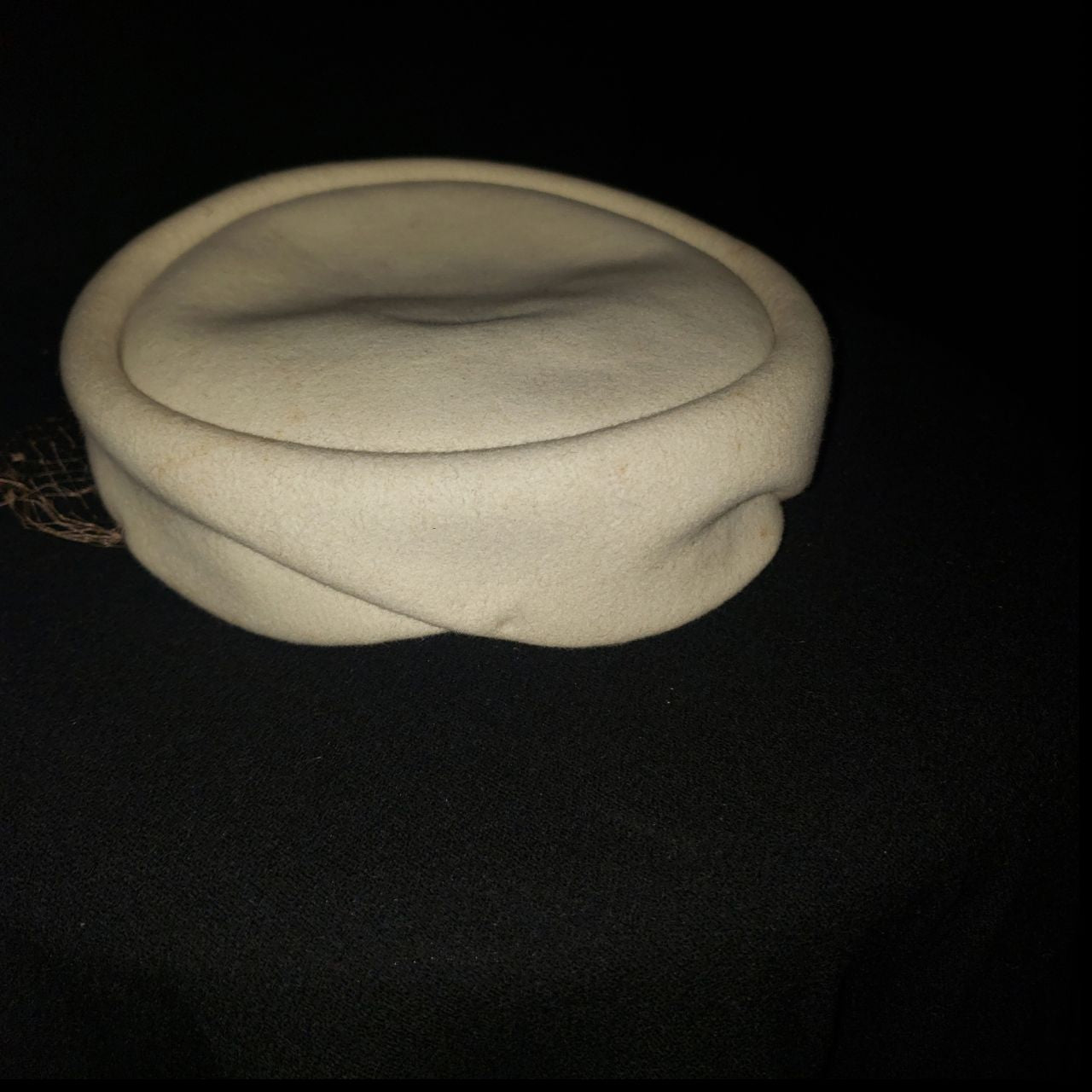 Vintage 1950s B. Altman Co. Cream Fascinator Hat with Birdcage Veil & Rhinestone Accent