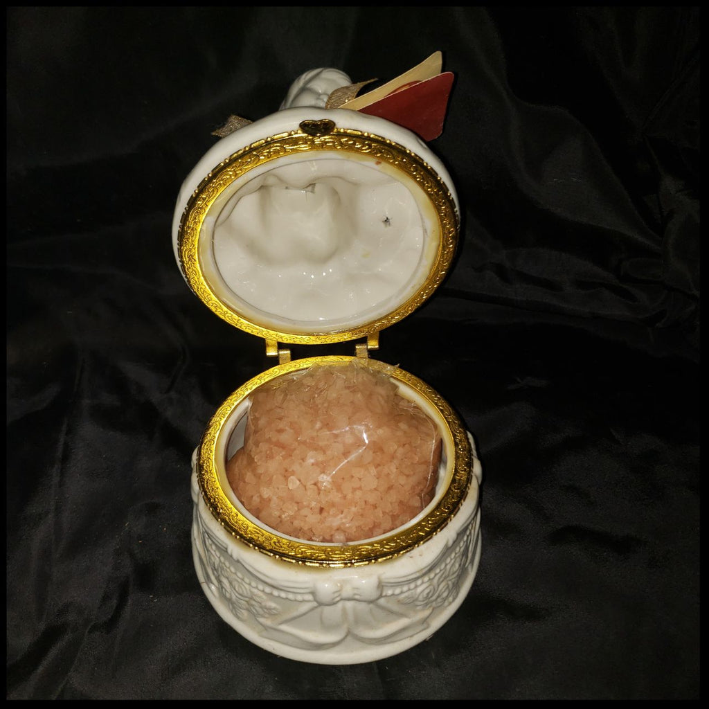 Vintage Cherub Angel Porcelain Trinket Box with Bath Salts