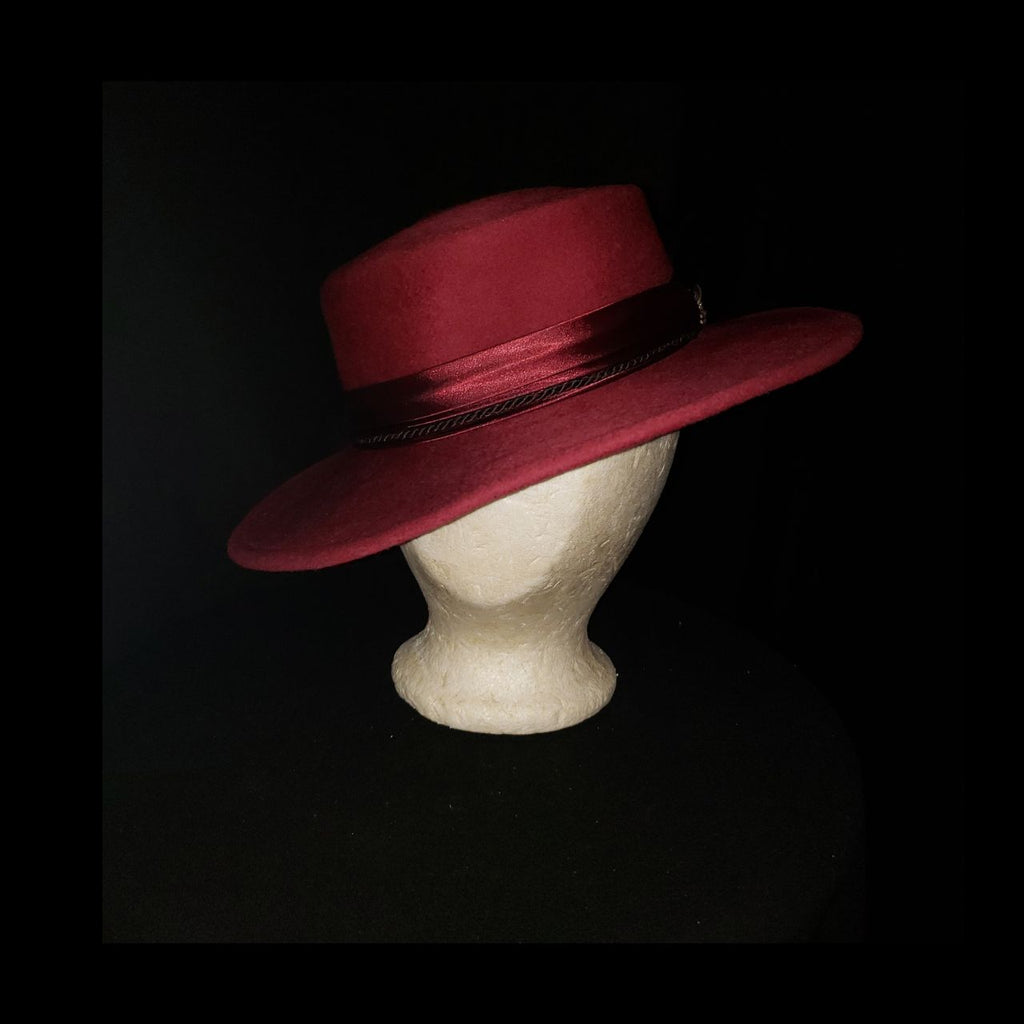 Vintage Bollman Hat Co. Soleil Soie Fedora Hat Maroon 100% Doeskin Felt Wool Wide Brim