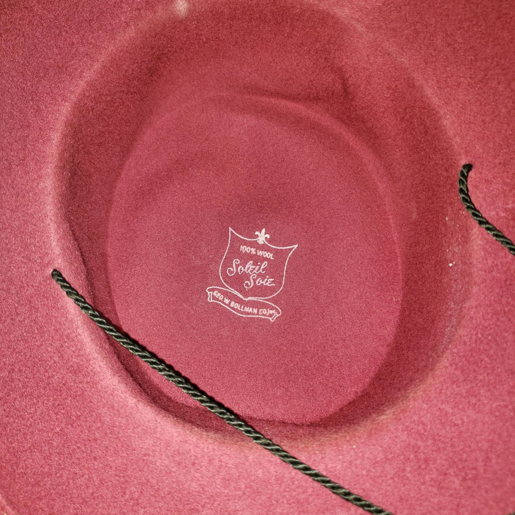 Vintage Bollman Hat Co. Soleil Soie Fedora Hat Maroon 100% Doeskin Felt Wool Wide Brim