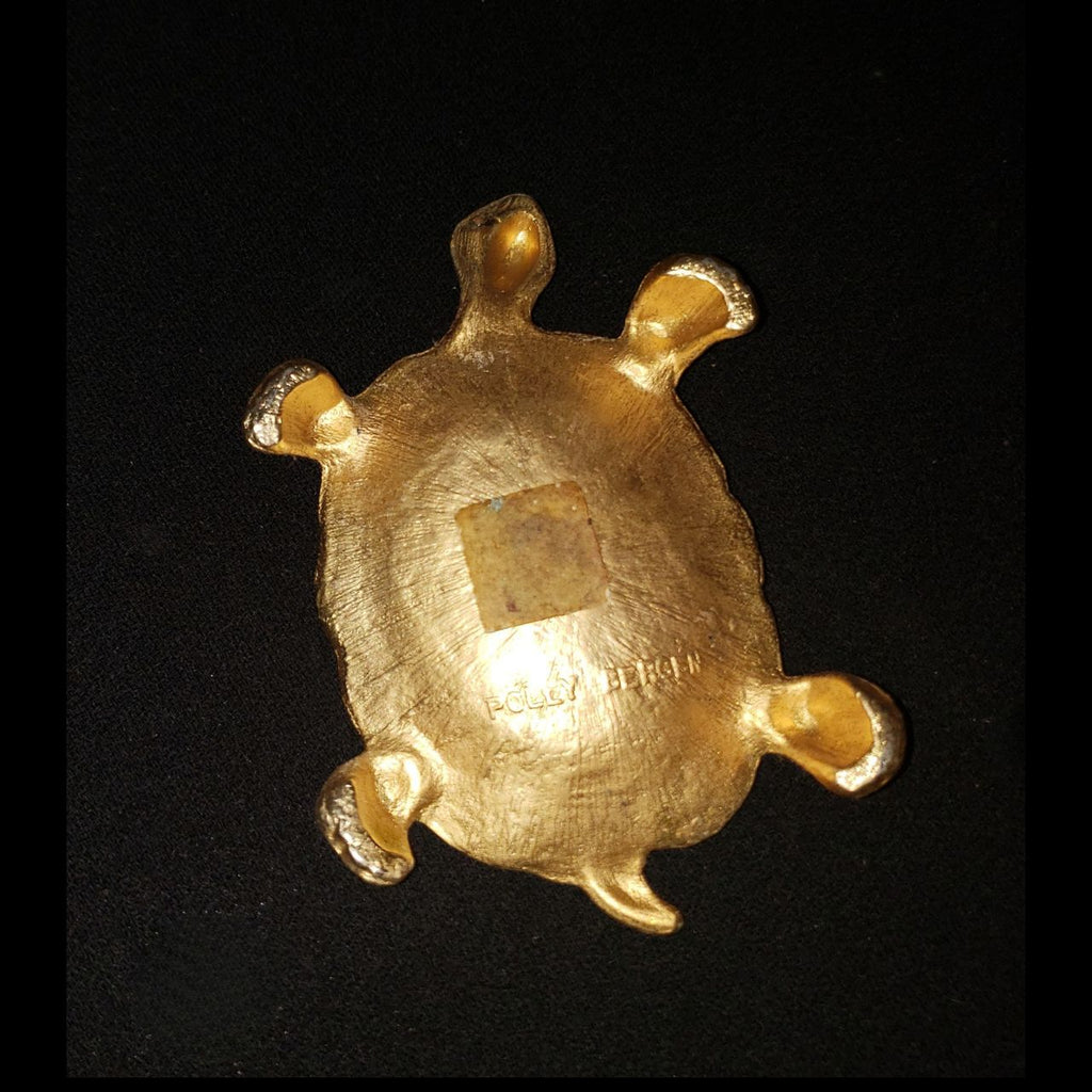 Vintage Polly Bergen Goldtone Turtle w/ Rhinestone Eyes Trinket Dish