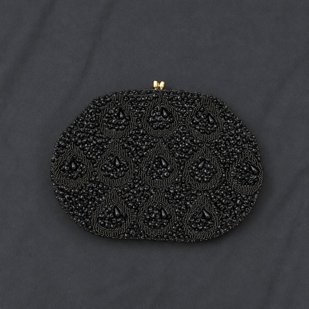 Vintage Black Beaded Evening Clutch Purse