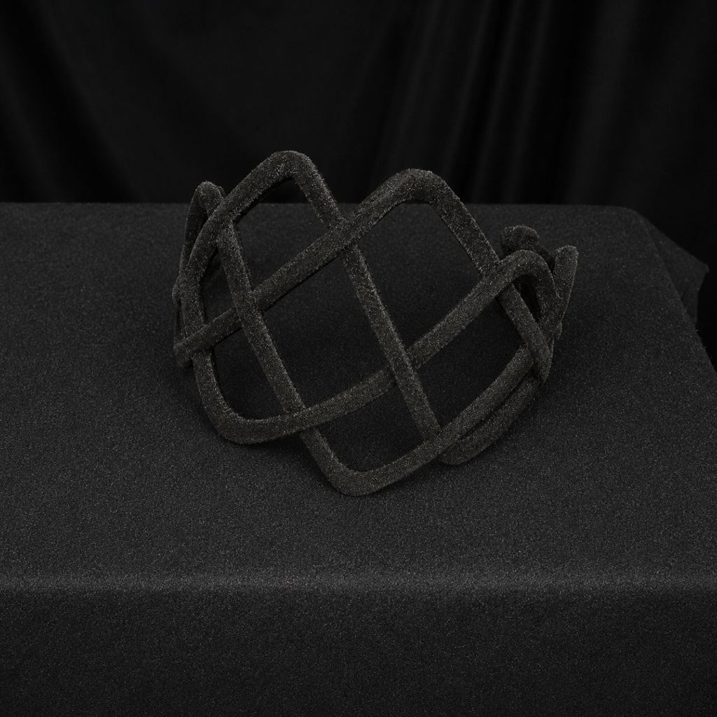 Vintage Black Velvet Ribbon Lattice Headband / Halo Fascinator
