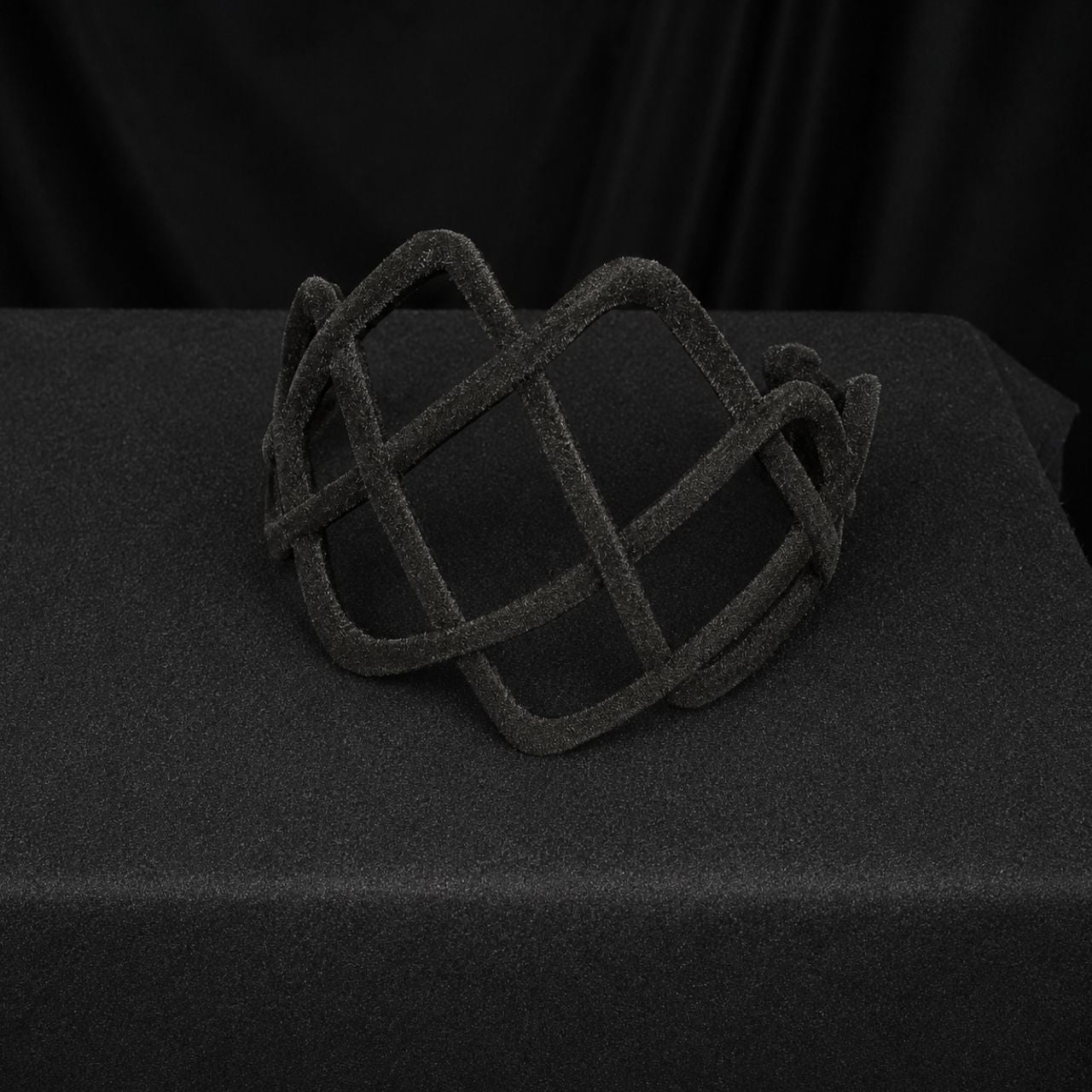 Vintage Black Velvet Ribbon Lattice Headband / Halo Fascinator
