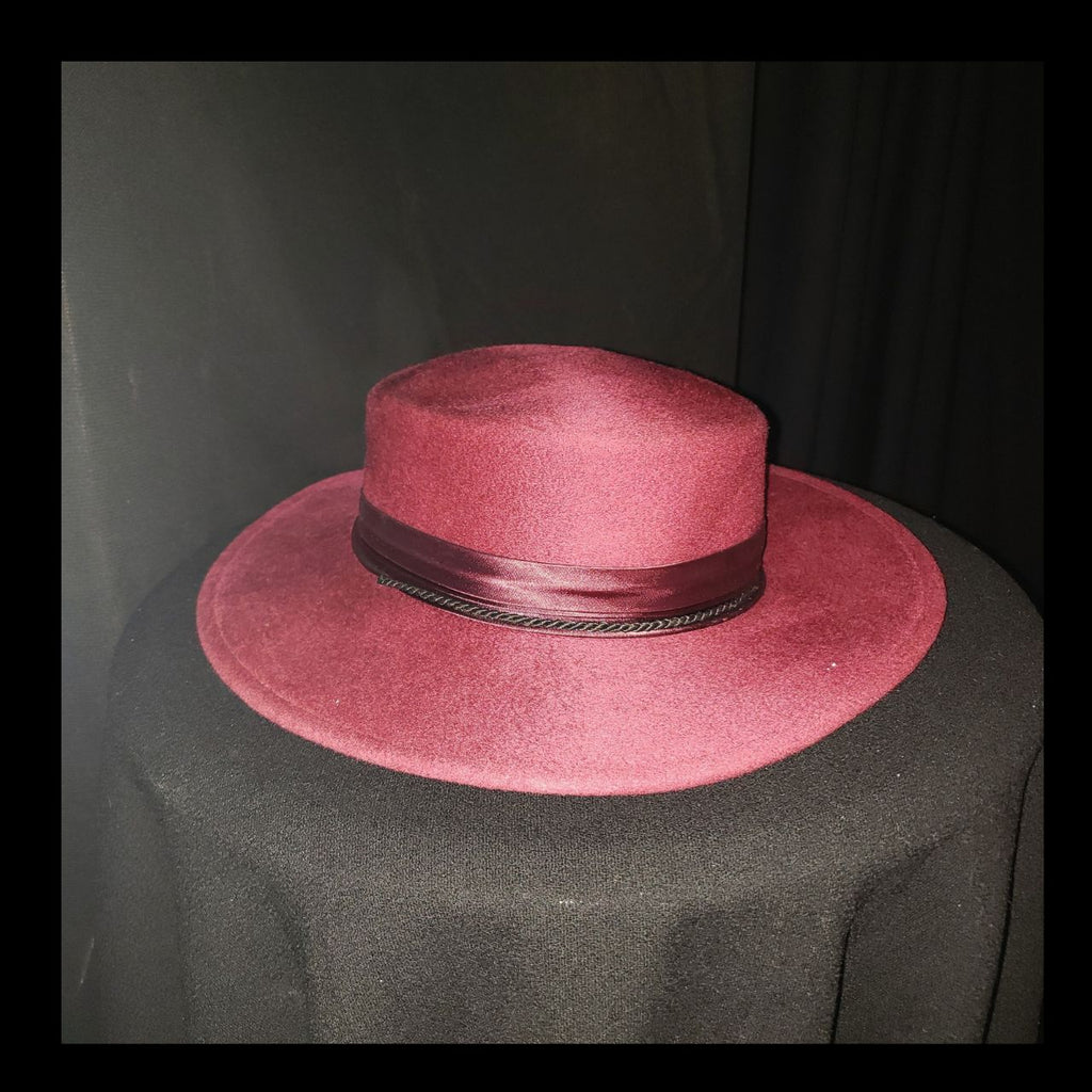 Vintage Bollman Hat Co. Soleil Soie Fedora Hat Maroon 100% Doeskin Felt Wool Wide Brim