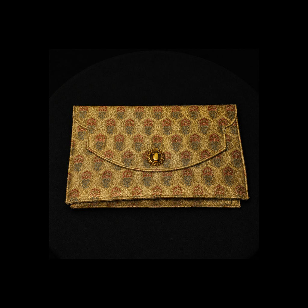 Vintage Gold Metallic Brocade Clutch Purse & Coin Purse Set