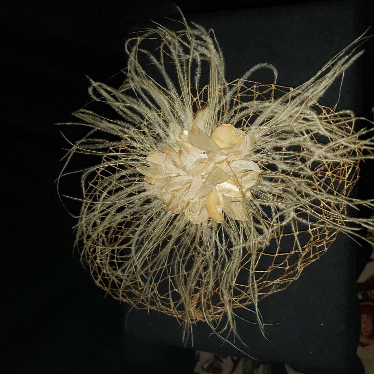 Vintage Cream Floral Feather Fascinator Hat / Cocktail Headpiece
