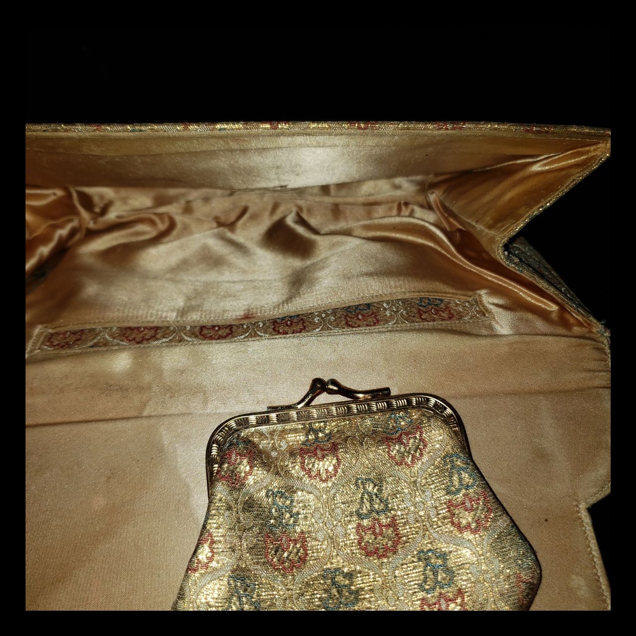 Vintage Gold Metallic Brocade Clutch Purse & Coin Purse Set