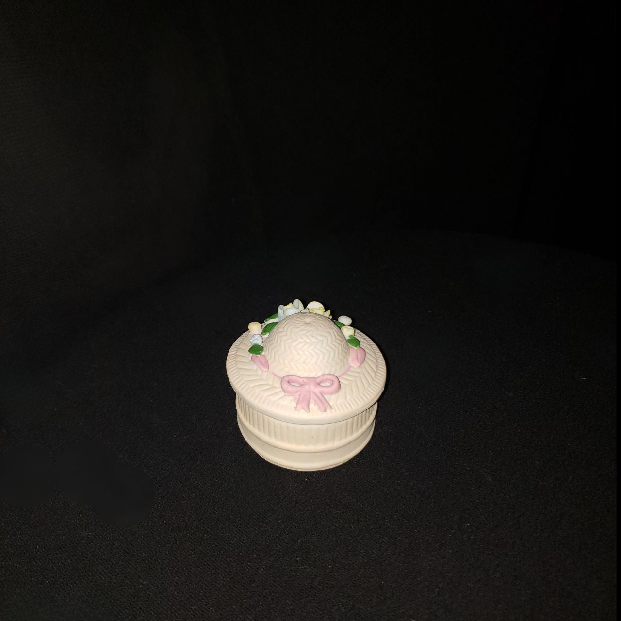 Vintage Genuine Porcelain Floral Hat Trinket Box