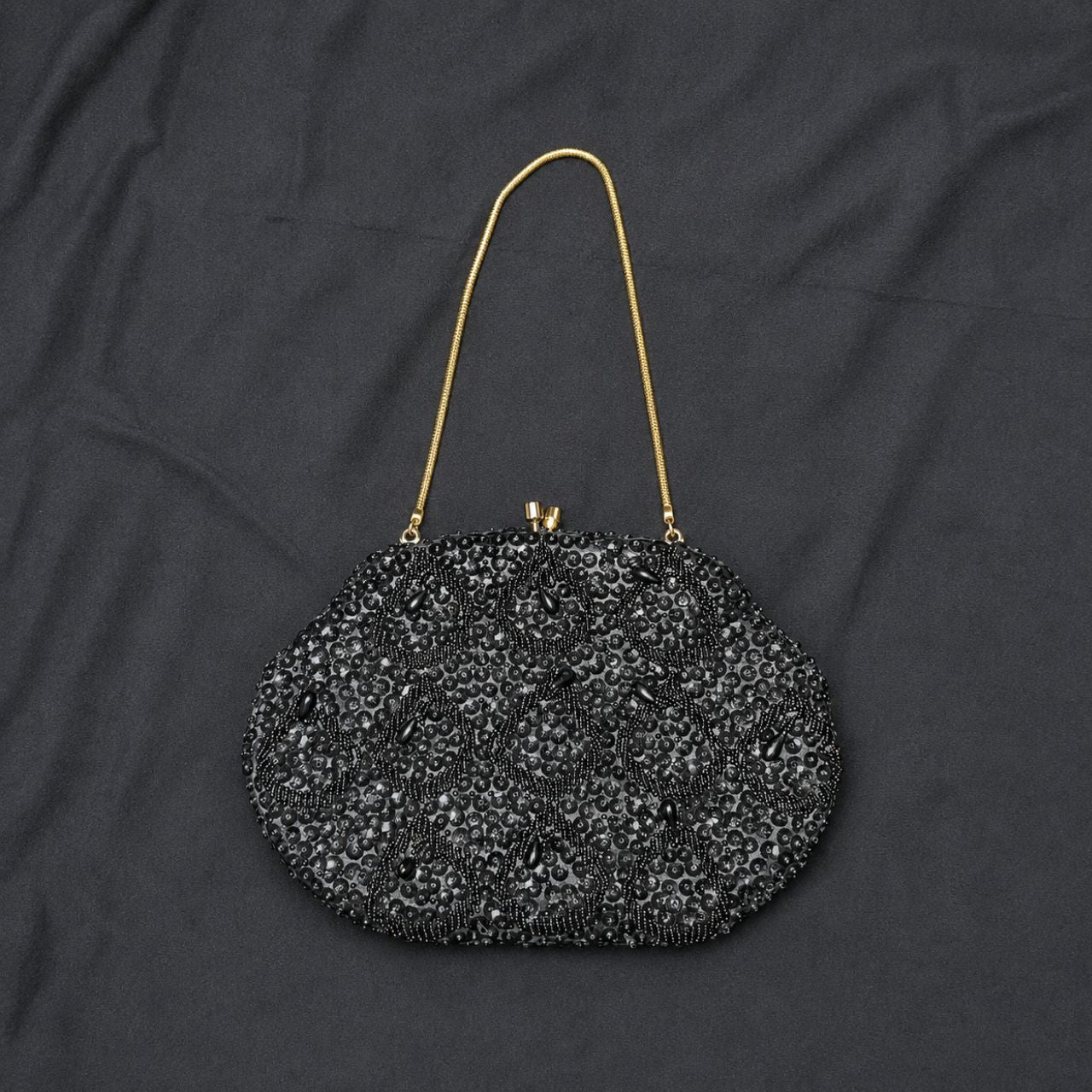 Vintage Black Beaded Evening Clutch Purse