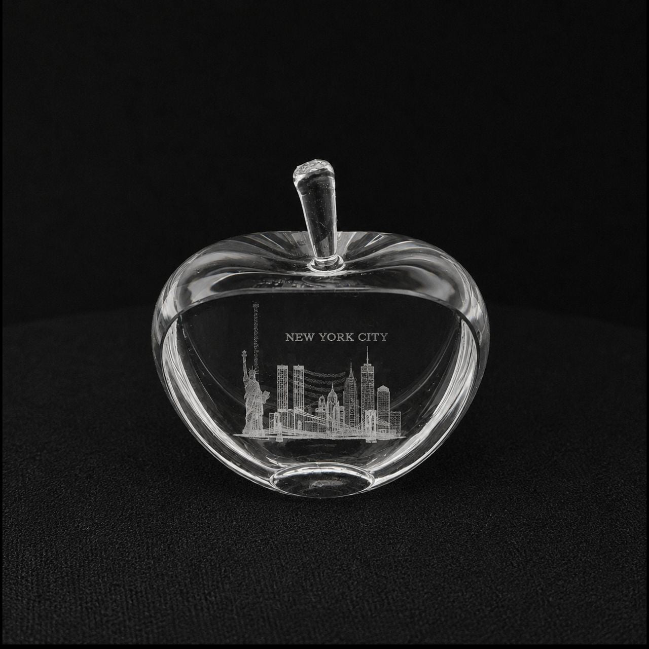 Vintage New York City Glass Apple Paperweight with NYC Skyline