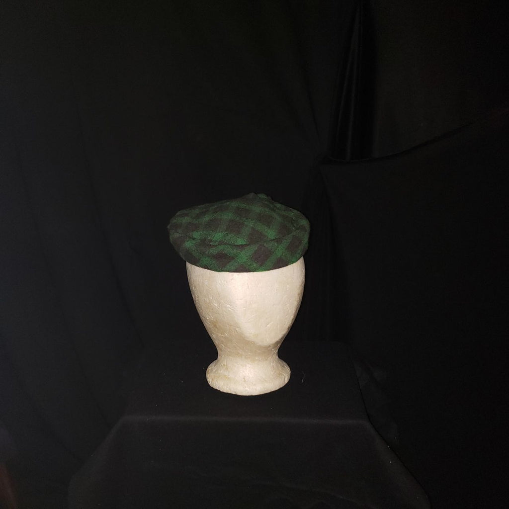 Vintage Green & Blackish Brown Plaid Tam / Beret Style Hat