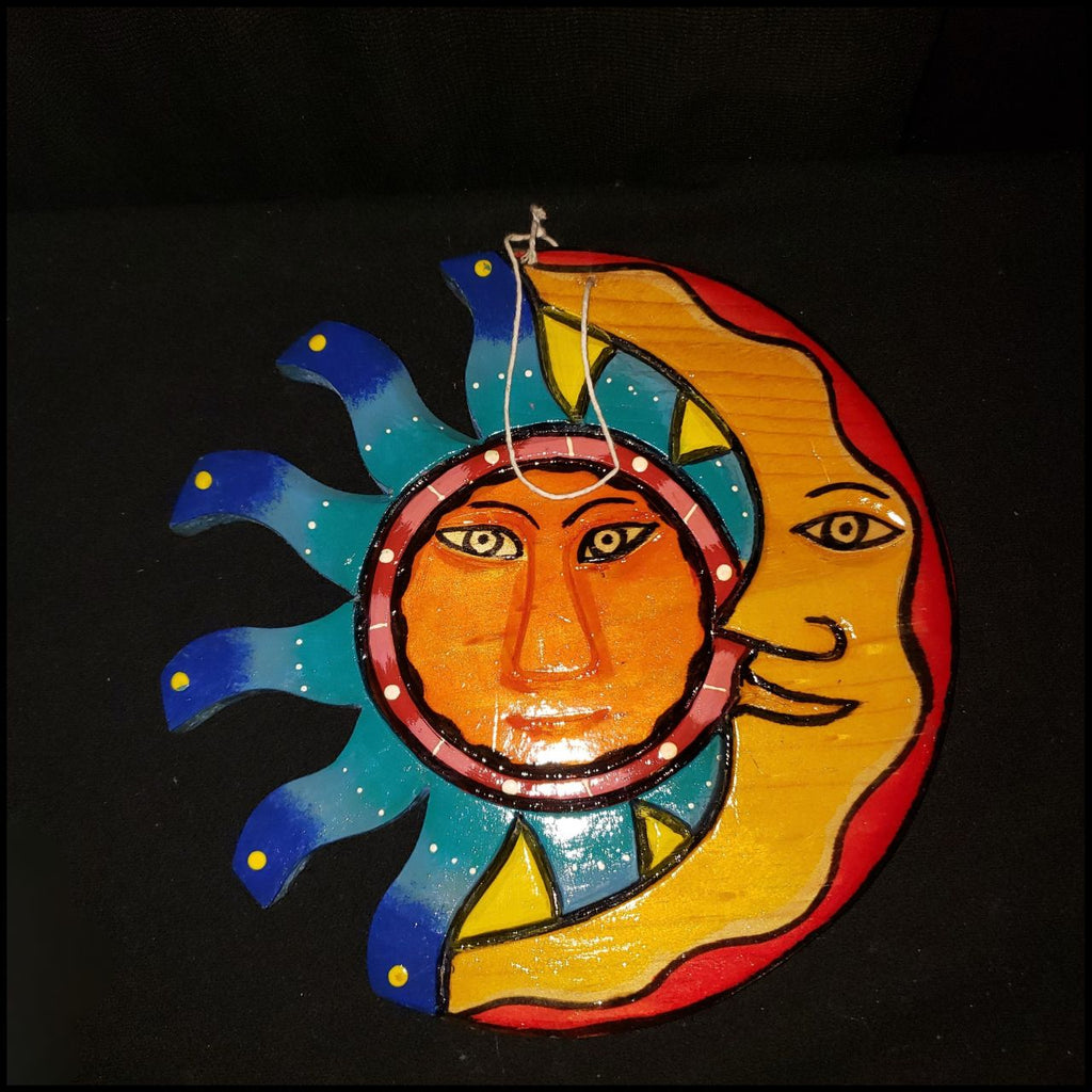 Hand-Painted Sun & Moon Folk Art Wall Hanging