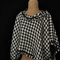 Black & White Houndstooth Poncho Shawl with Fringe