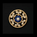 Vintage Faux Pearl & Sapphire Blue Rhinestone Circular Brooch