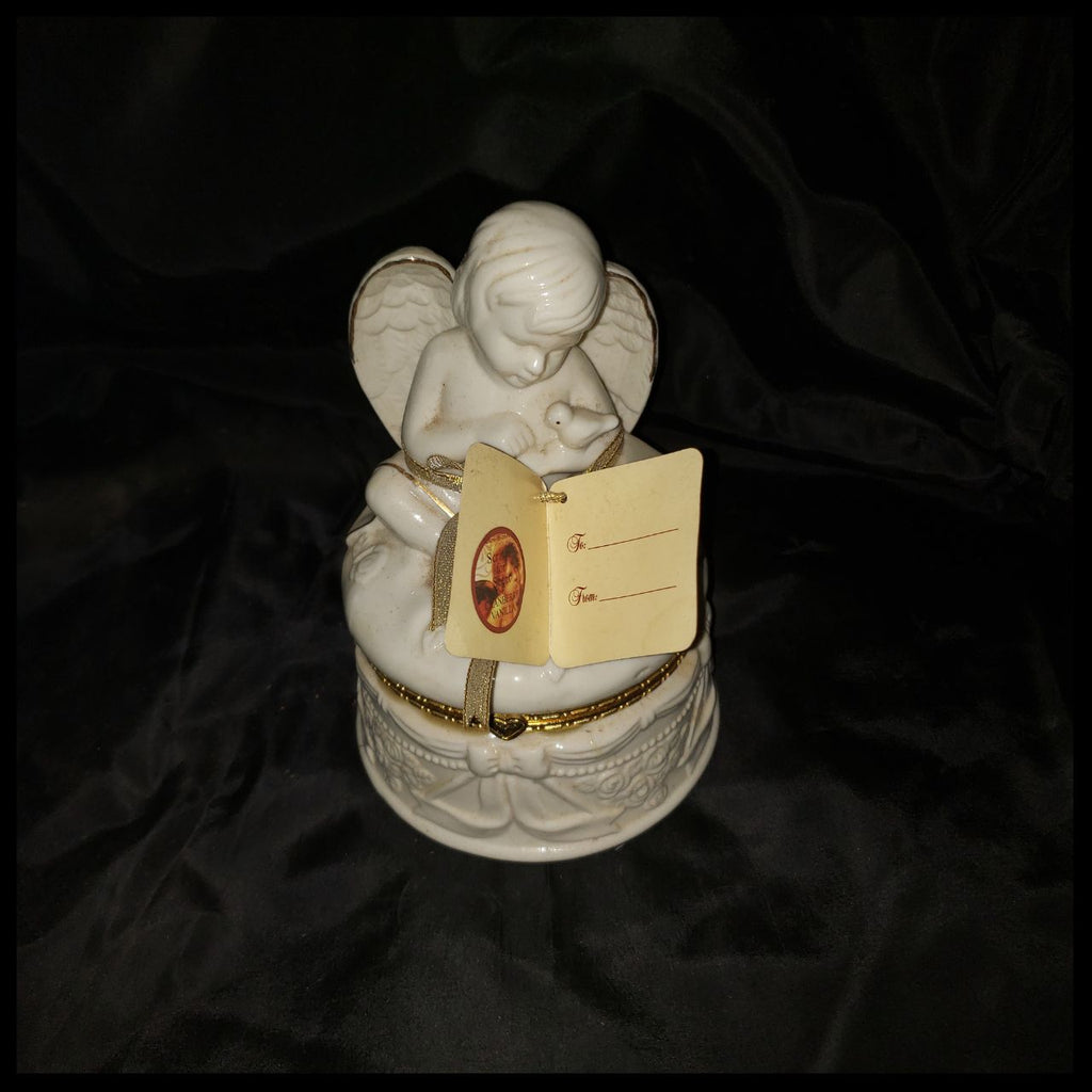 Vintage Cherub Angel Porcelain Trinket Box with Bath Salts
