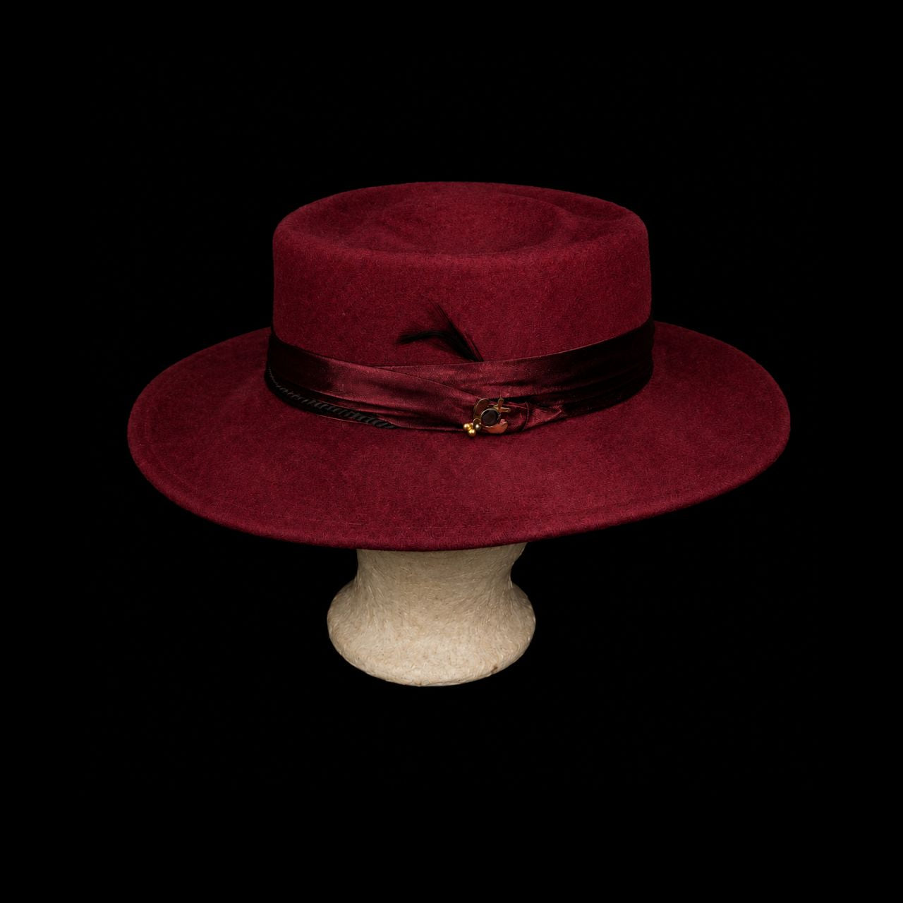 Vintage Bollman Hat Co. Soleil Soie Fedora Hat Maroon 100% Doeskin Felt Wool Wide Brim