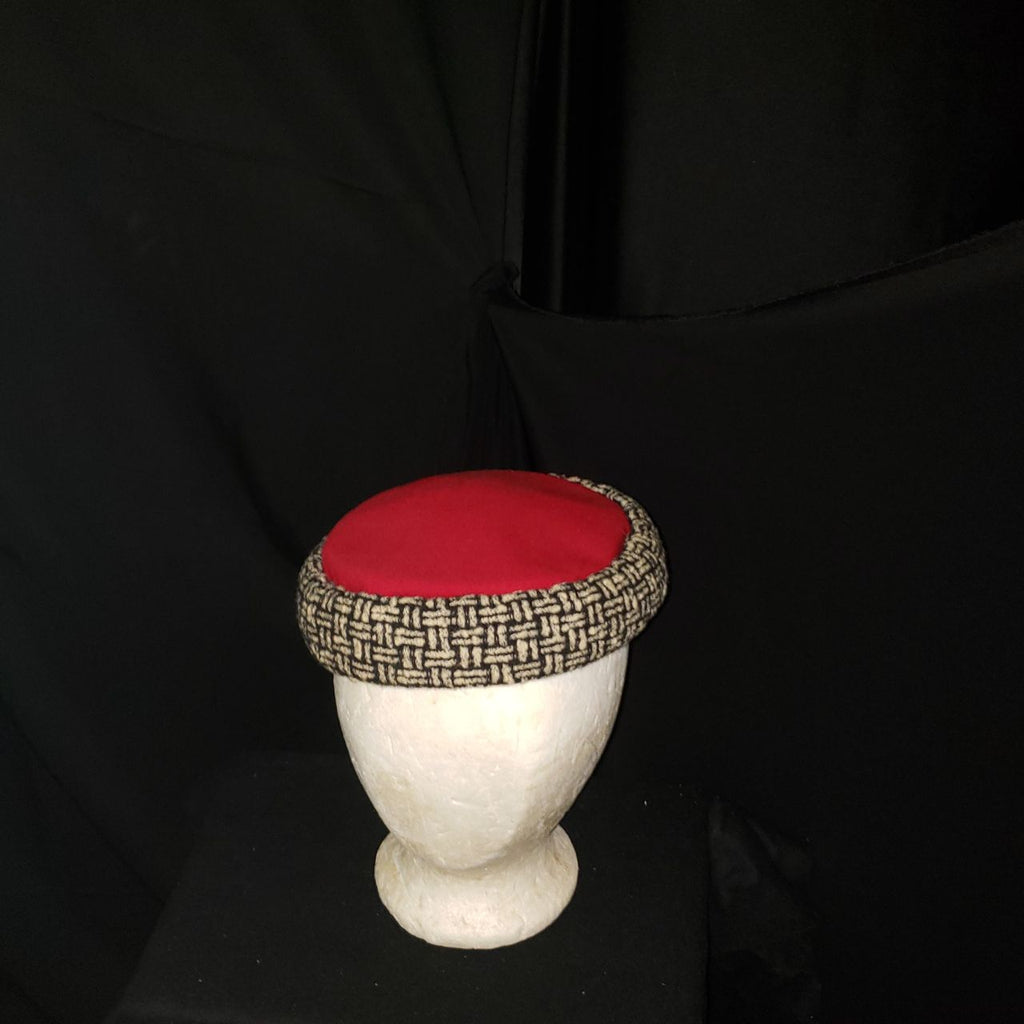 Vintage Red & Black Pillbox Hat / Cocktail Hat
