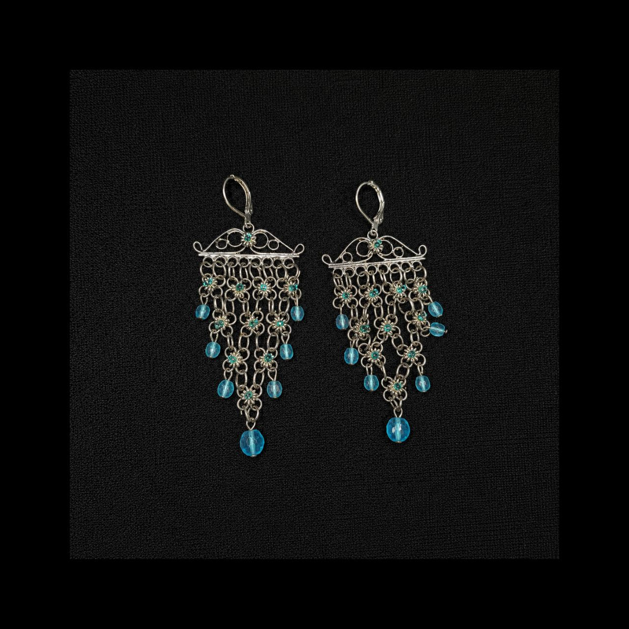 Vintage Turquoise Blue Beaded Boho Chandelier Earrings